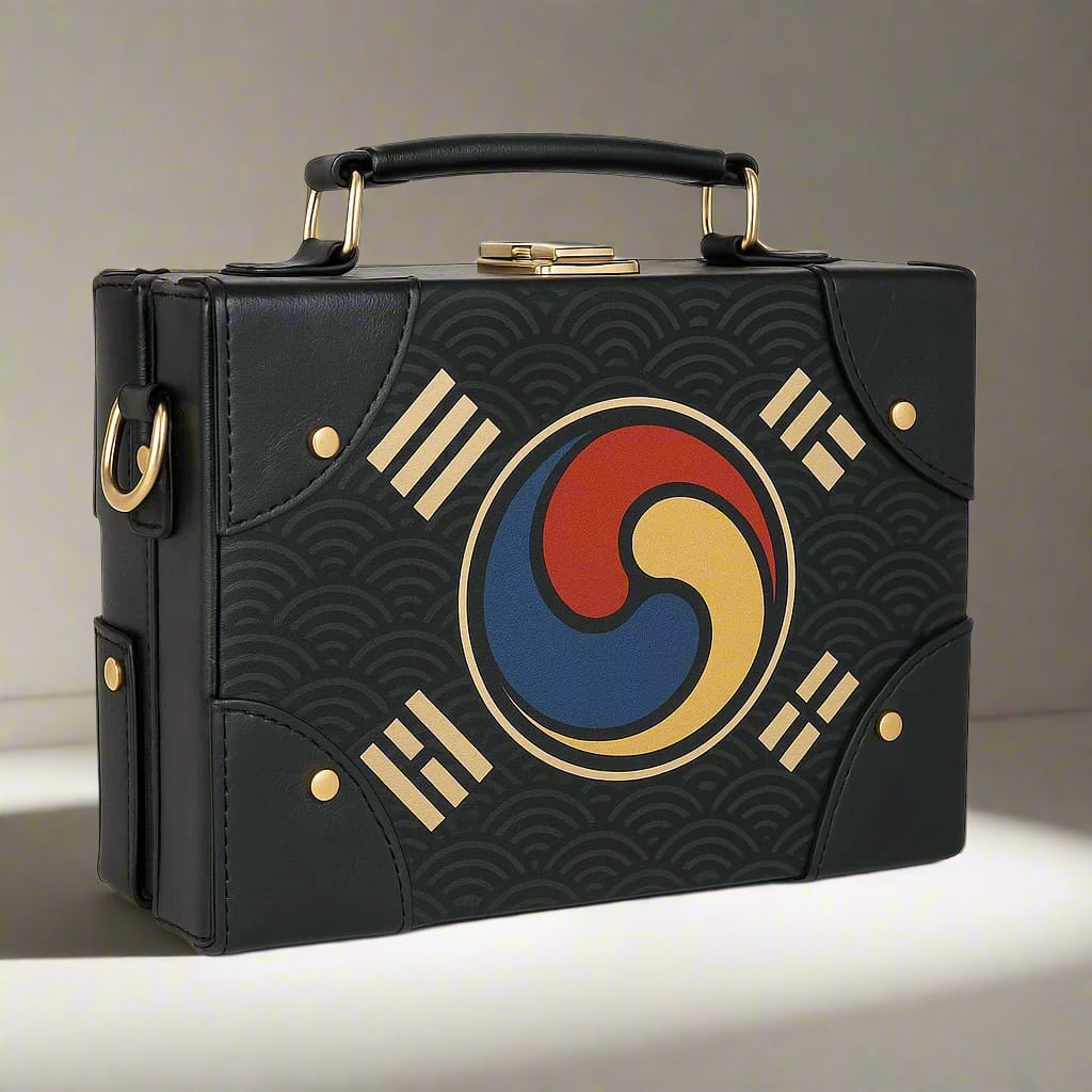 Handcrafted Korean Heritage Satchel Bag with Taeguk Symbol – Elegant Premium Leather Artisanal Handbag