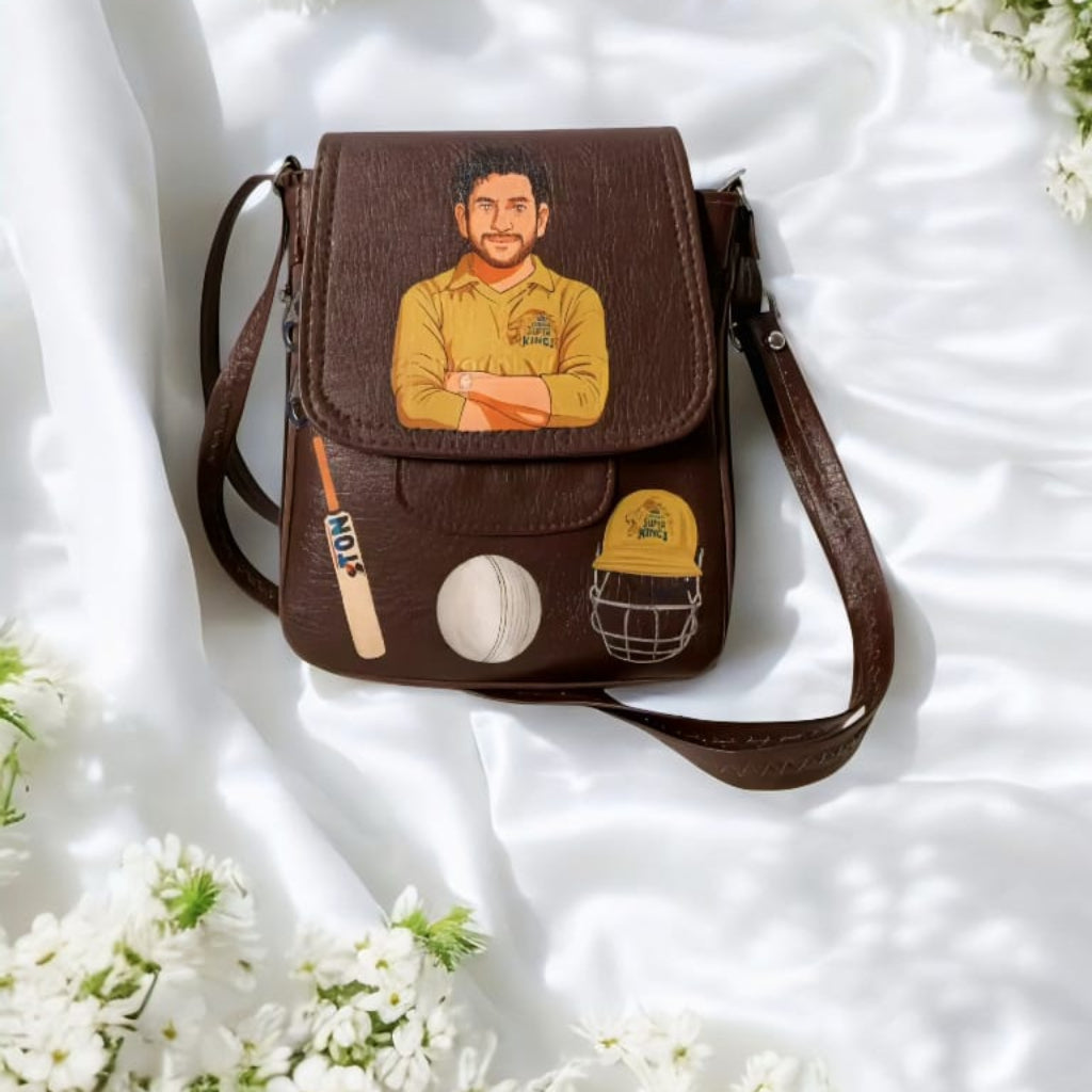 Handcrafted Pure Leather Sling Bag – MSD Cricket Tribute Edition