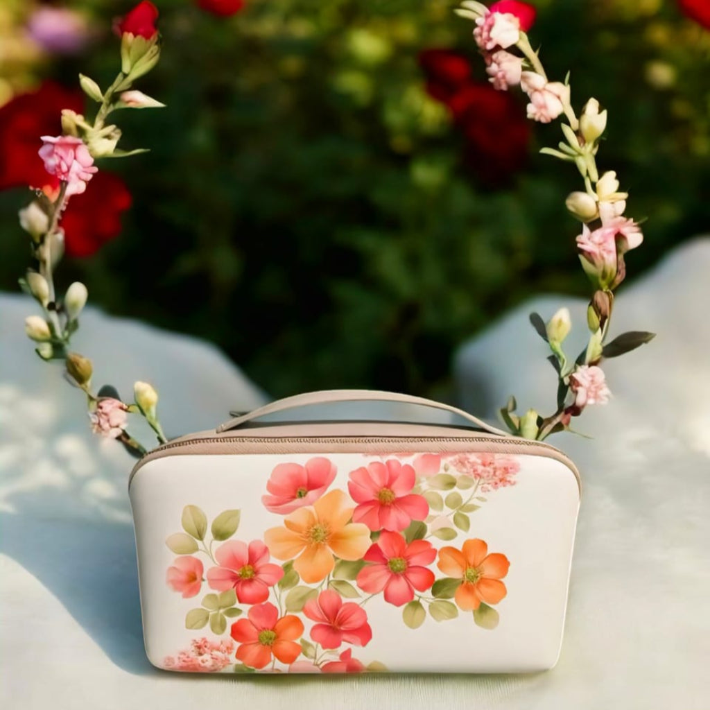 Blush Bloom Handcrafted Premium Leather Unisex Vanity Box – Makeup/Grooming Organizer/Travel Case