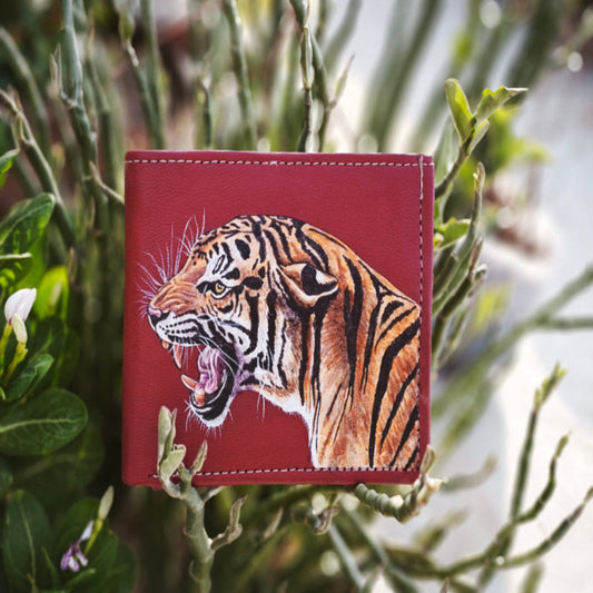 Fierce Elegance: Hand-Painted Tiger Leather Wallet