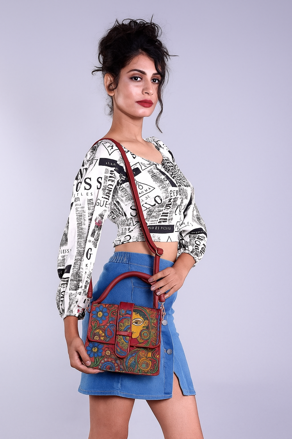 Hand-Painted Artisanal Leather Purse – Premium Madhubani Satchel